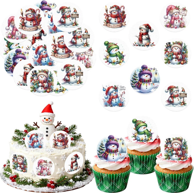 Fyeoxle 36PCS Edible Snowman Cupcake Toppers Wafer Paper Winter Snowman Cupcake Picks for Holiday Theme Christmas Party Baby Shower Birthday Supplies - Image 1